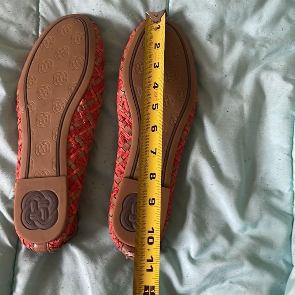 Elliott Lucca leather orange and tan woven ballerina flats with front bow SZ9 - Picture 10 of 12